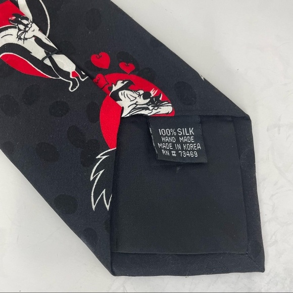 Pepé Le Pew Tie Looney Tunes Mania 90s Vintage Mens 100% Silk Valentine’s - Picture 4 of 8